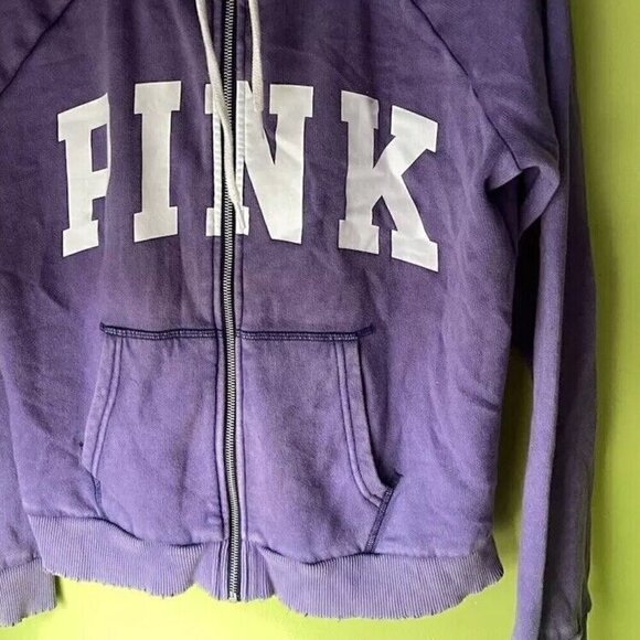 Vintage PINK Victoria Secret Full Zip Hoodie Purple White Women's Size Large - Picture 3 of 14